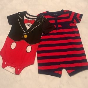 *Mickey Mouse & Striped Red Navy Onesie NWOT 6-9M